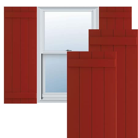 True Fit PVC Four Board Joined Board-n-Batten Shutters, Fire Red, 21 1/2W X 69H